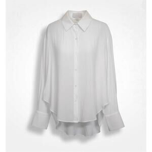 Blush Boutique NEW High Low Long Sleeve White Sheer Button-up - Medium, NWT